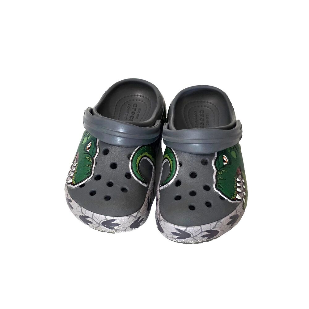 Crocs kids clogs Sandals Gray sz C9 T Rex Dinausor